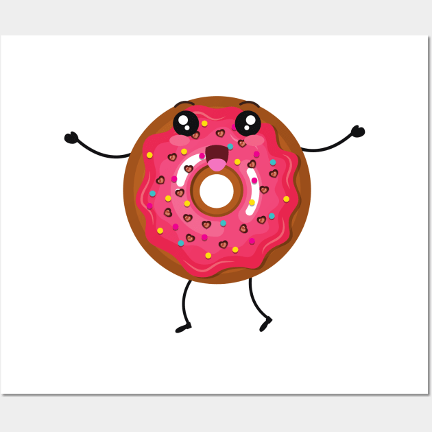 Smiling Cartoon Pink Cute Baby Donut Wall Art by InkyArt